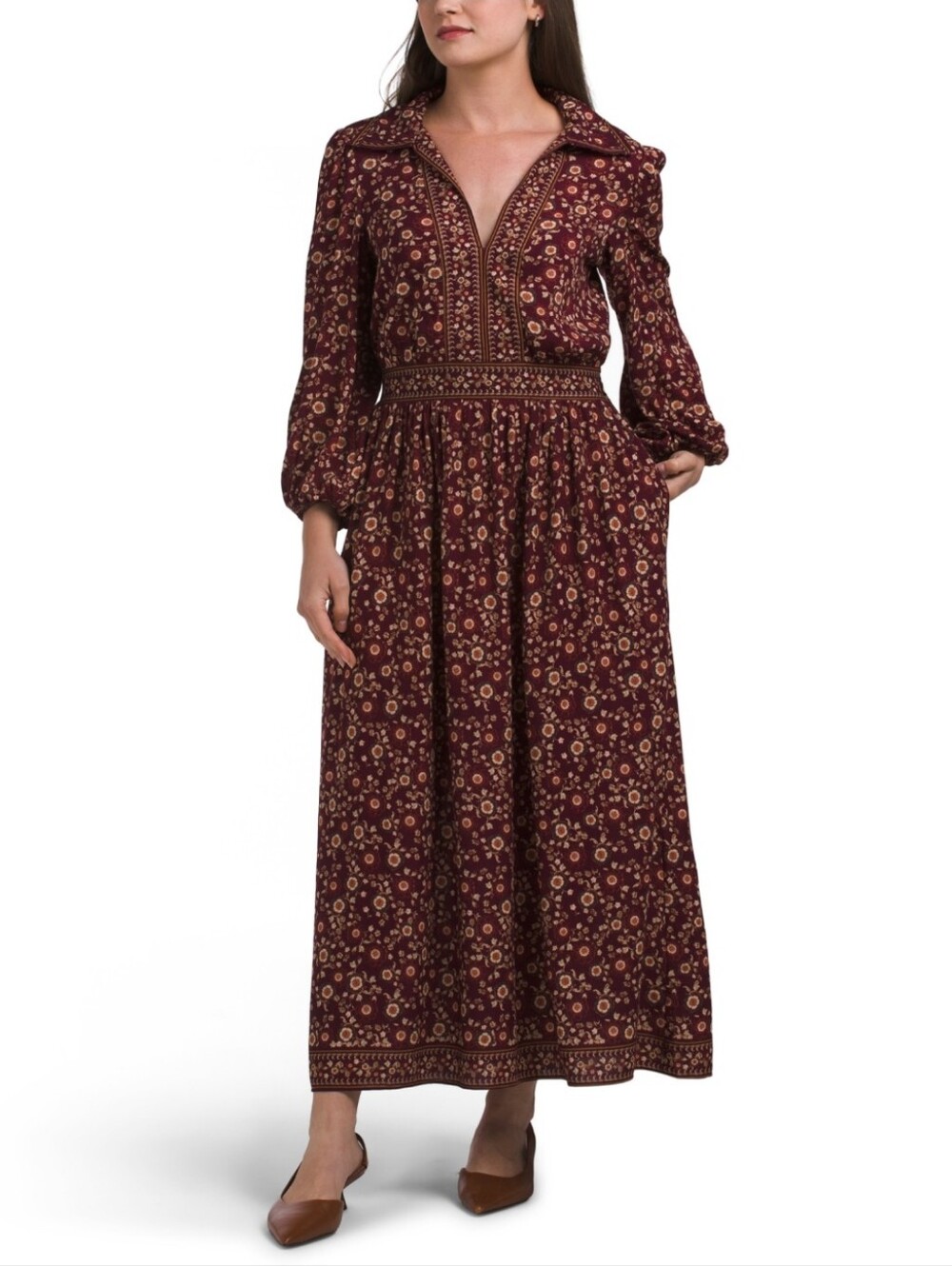 Max Studio Women's Floral Bubble Sleeve Maxi Dress